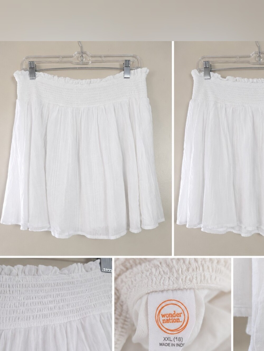 Wonder Nation White Smocked Waist Skirt – Size XXL 18